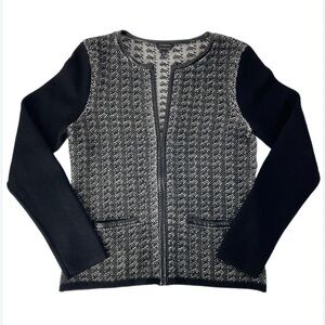Talbots Pure Italian Black and White Zip-up Sweater